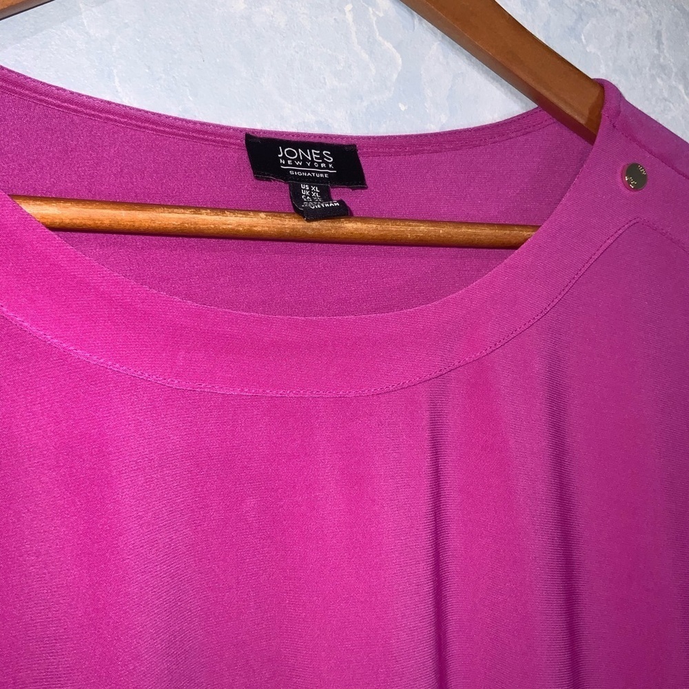 Jones New York Fuchsia Cap Sleeve Silver Studs Round Neck Business Casual Top XL - Picture 5 of 9